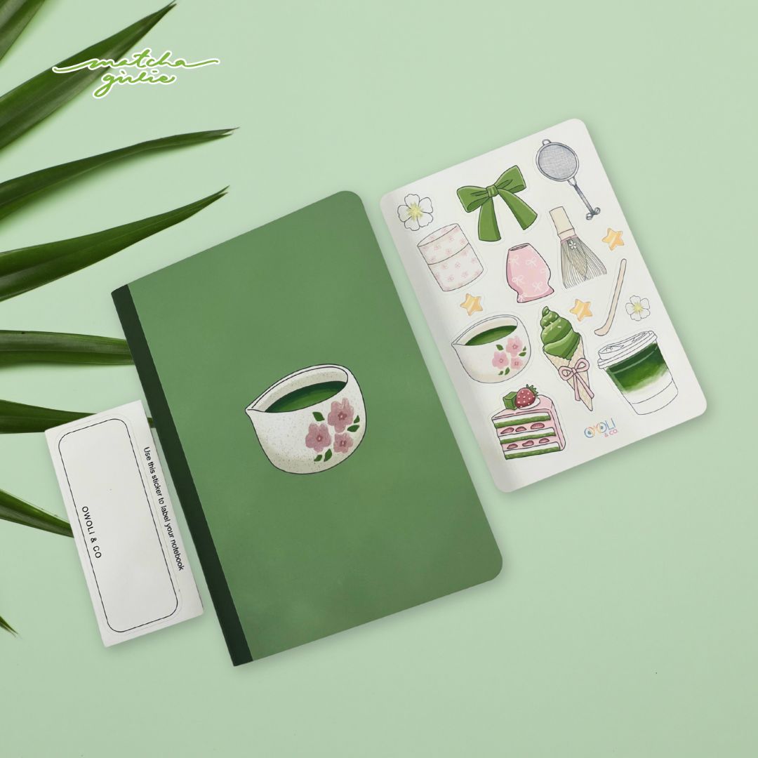 Owoli & Co A6 Notebook - Matcha Girlie Collection - Sakura Chawan Owoli & Co A6 Notebook - Matcha Girlie Collection - Sakura Chawan