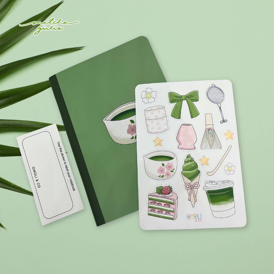 Owoli & Co A6 Notebook - Matcha Girlie Collection - Sakura Chawan Owoli & Co A6 Notebook - Matcha Girlie Collection - Sakura Chawan