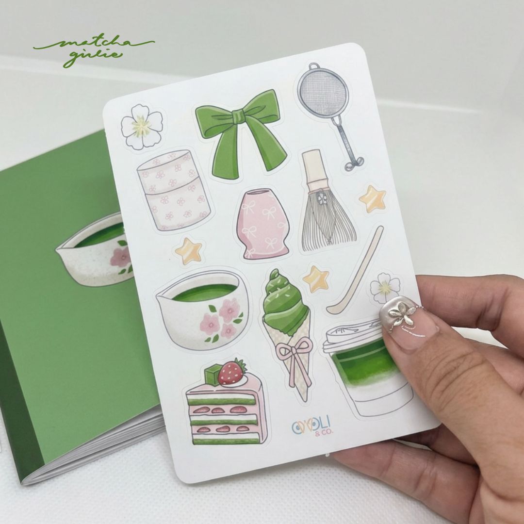 Owoli & Co A6 Notebook - Matcha Girl Collection - Sakura Chawan Owoli & Co A6 Notebook - Matcha Girlie Collection - Sakura Chawan