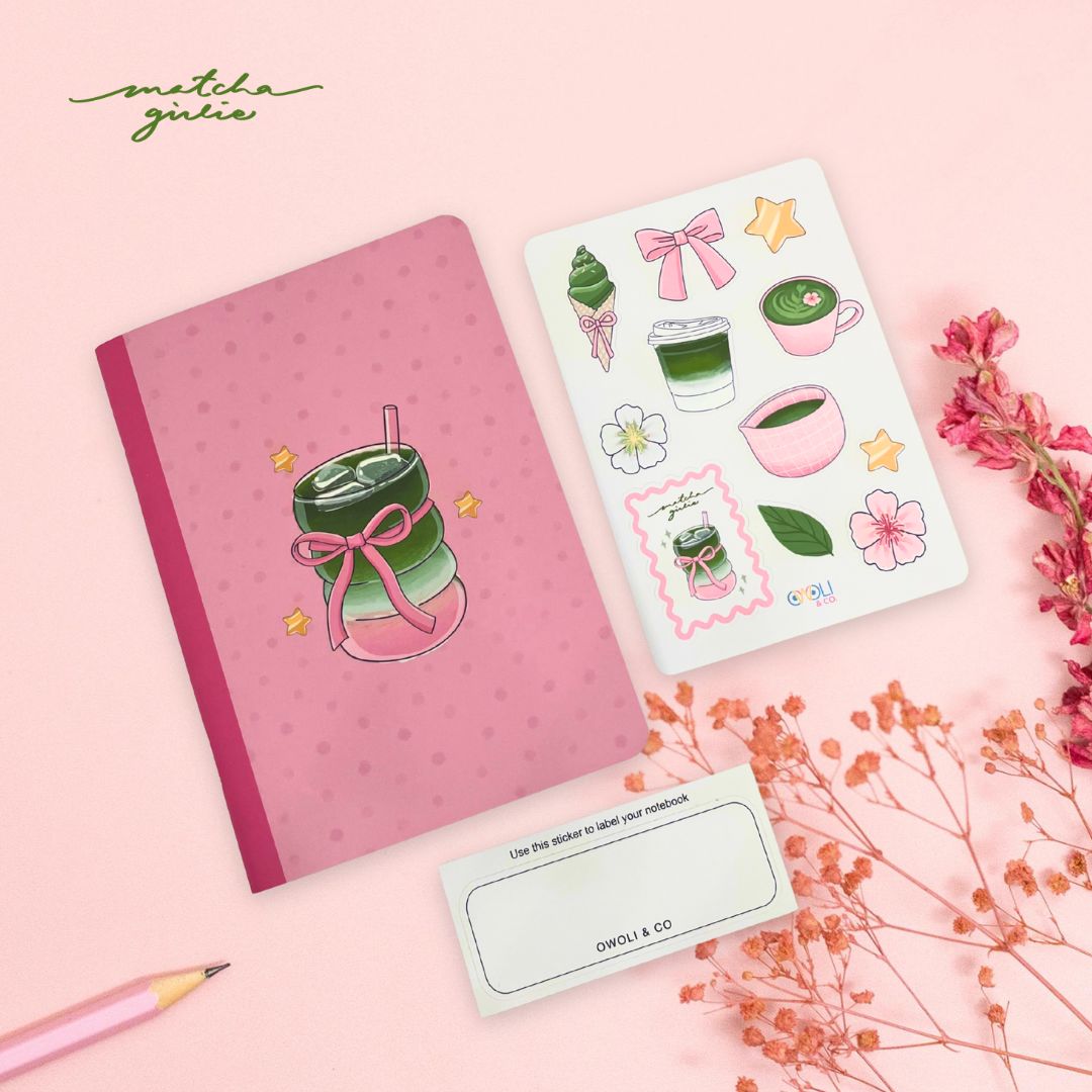 Owoli & Co A6 Notebook - Matcha Girlie Collection - Matcha Bubble Glass Owoli & Co A6 Notebook - Matcha Girlie Collection - Matcha Bubble Glass