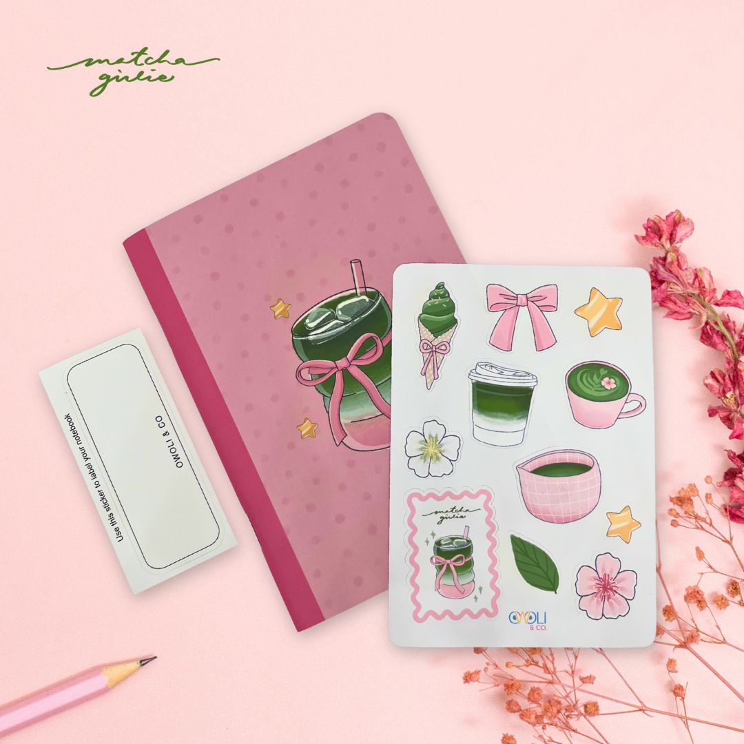 Owoli & Co A6 Notebook - Matcha Girlie Collection - Matcha Bubble Glass Owoli & Co A6 Notebook - Matcha Girlie Collection - Matcha Bubble Glass
