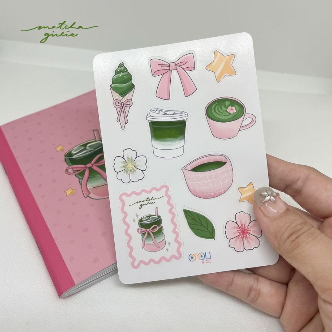 Owoli & Co A6 Notebook - Matcha Girlie Collection - Matcha Bubble Glass Owoli & Co A6 Notebook - Matcha Girlie Collection - Matcha Bubble Glass